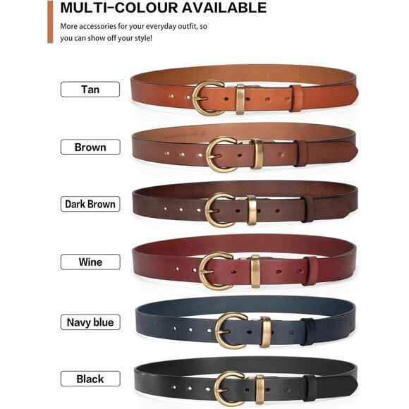 Women\'s Brown Belt Jeans Genuine Leather Belt Vintage Solid Brass Circle buckle main image 6